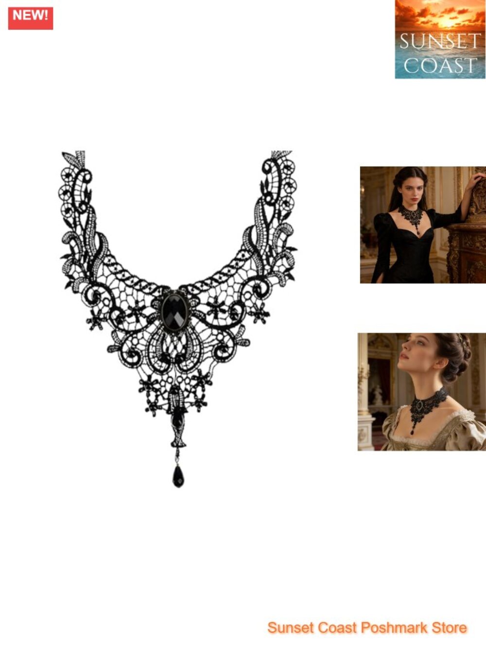 Vintage Lace Skull Choker Necklace Women Punk Gothic Statement